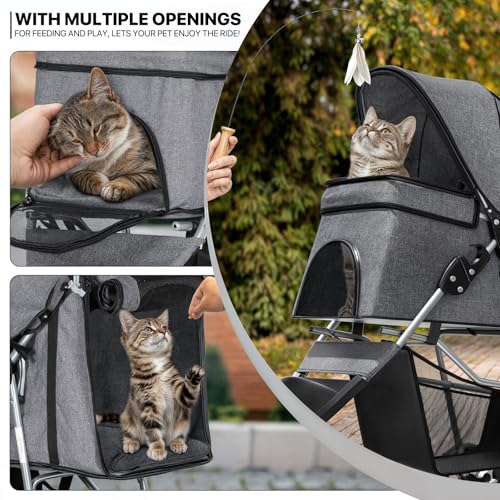 3 Wheels Pet Stroller with Storage Basket and Cup Holder W110502