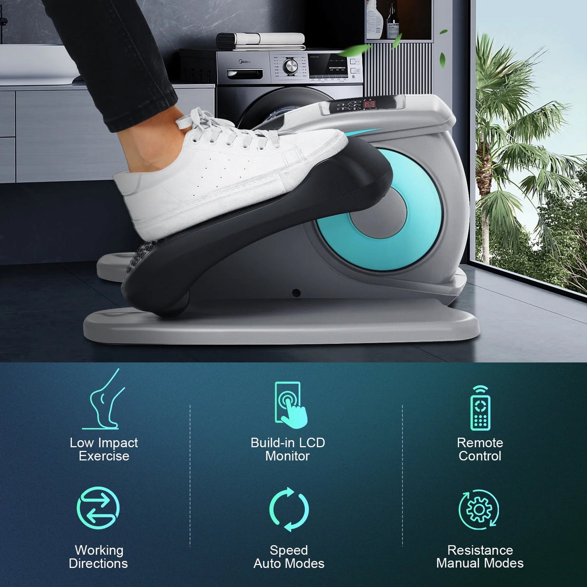 Under Desk Elliptical Machine, Mini Seated Elliptical with 5 Adjustable Speed, Gray Q678