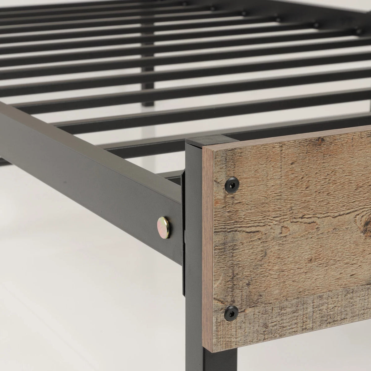 Twin Bed Frame with Black Metal Base and Rustic Barnwood Headboard and Footboard Q74241