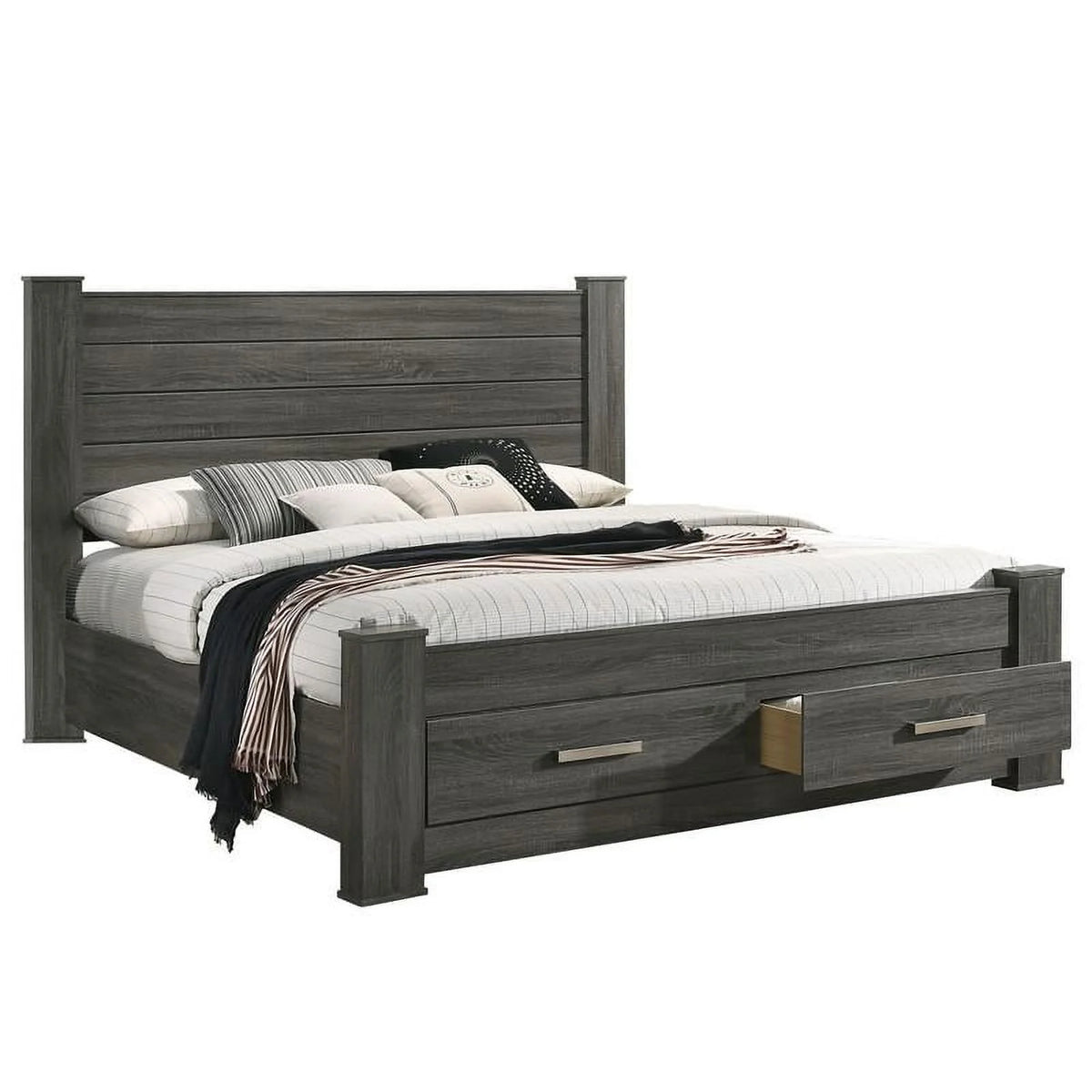 Weathered Gray Wood California King Platform Bed with Storage A986151