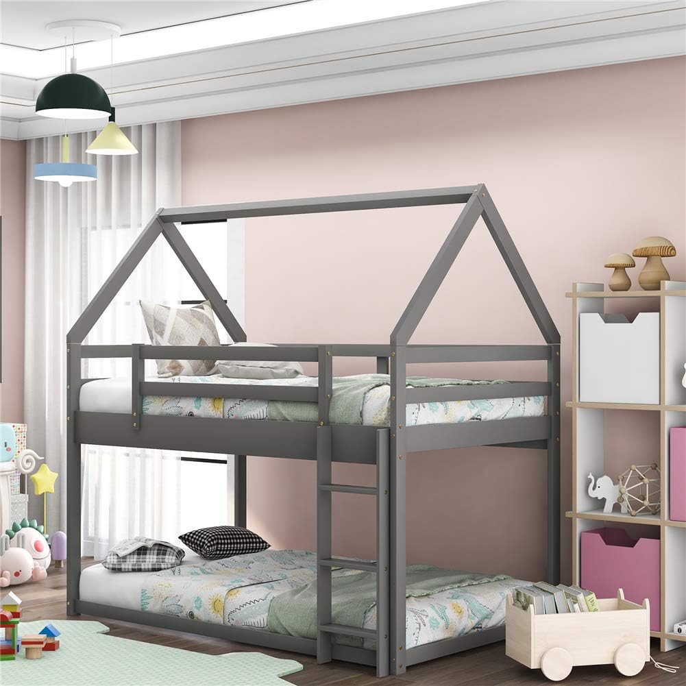 Twin Size Wood House Bed Frame with Fence U104