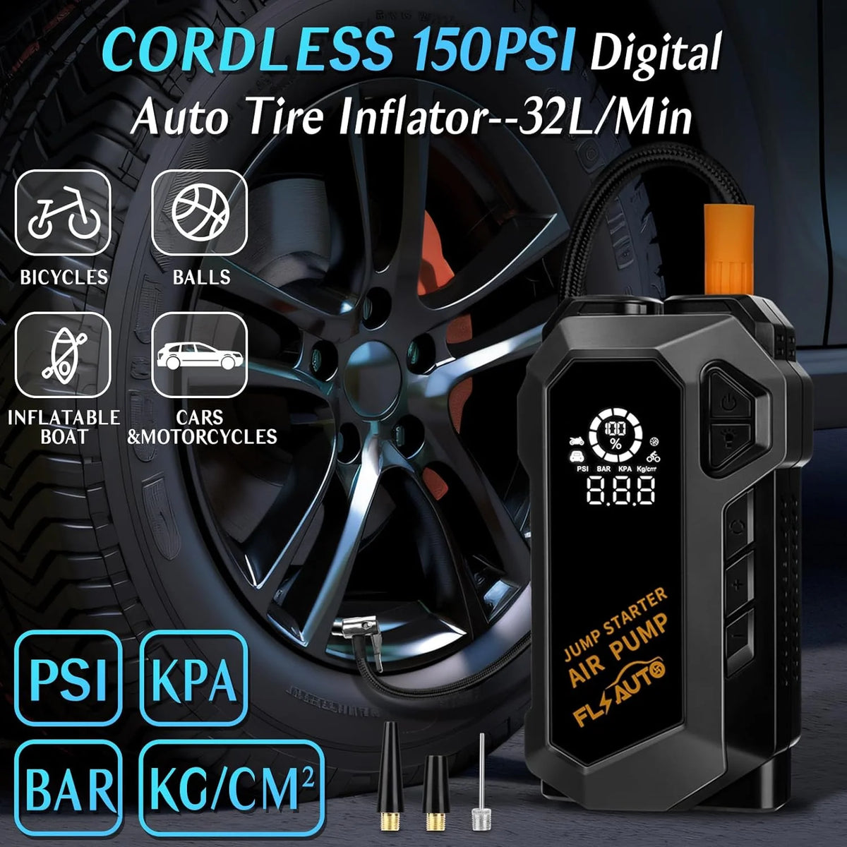 Portable 4000A Peak Car Jump Starter with 150 PSI Air Compressor Q22495
