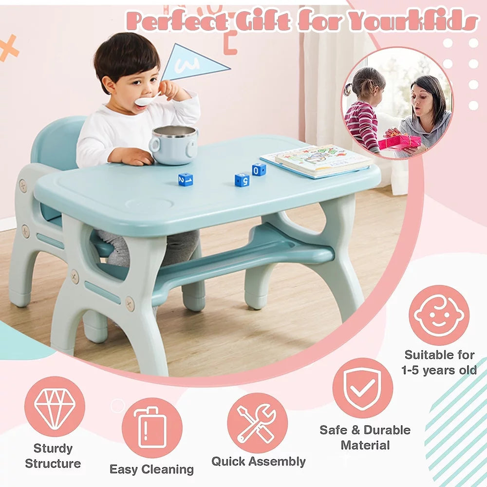 Kids Learning Desk and 2 Chairs Set Blue R654