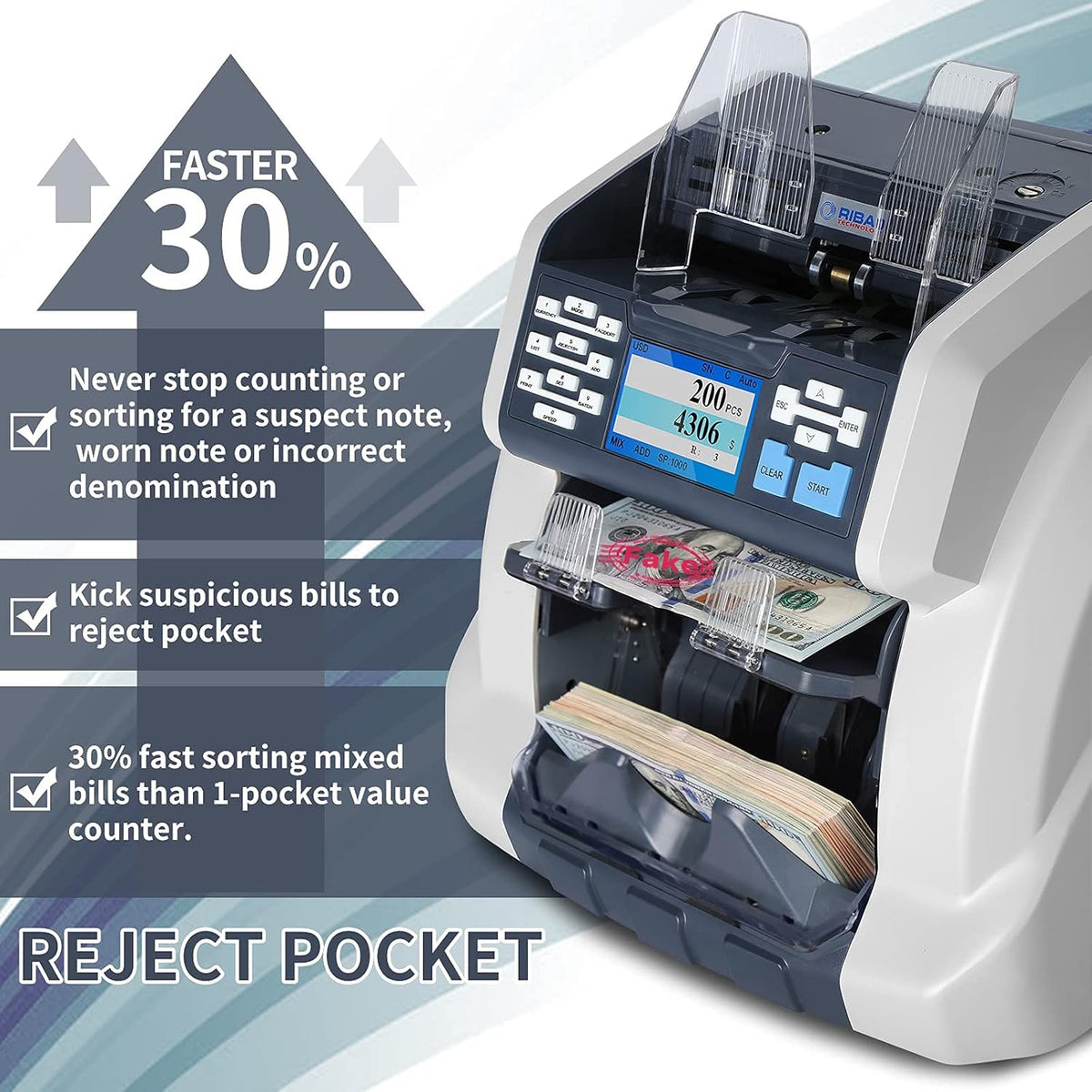 Two-Pocket Mixed Denomination Money Counter V519