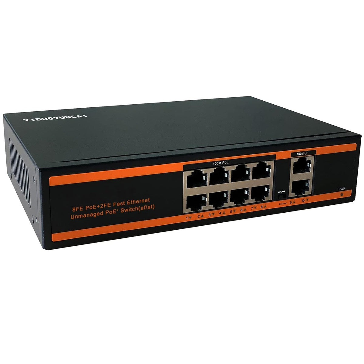 10 Ports Ethernet PoE Switch 8 Port 100Mbps PoE+ 2 UpLink 1000Mbps Metal Fanless Unmanaged Pack of 2 O108316