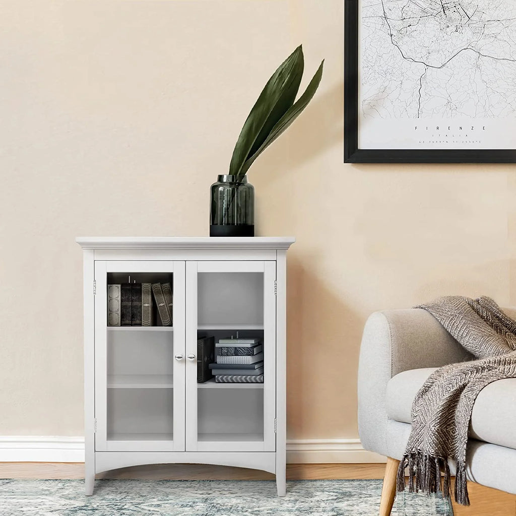White 2-Door Wooden Floor Cabinet with Adjustable Shelves Y8589