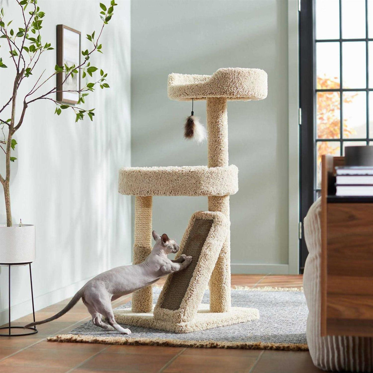 44-in Real Carpet Cat Tree with Replaceable Corrugate Scratcher N237100