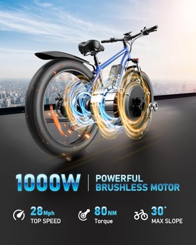 Electric Bike 1500W 48V 15AH 26" Fat Tire 7 Speed D863356