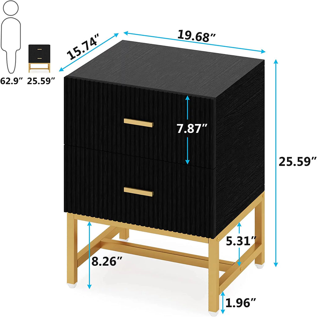 2-Drawer Wood Metal Nightstand T118