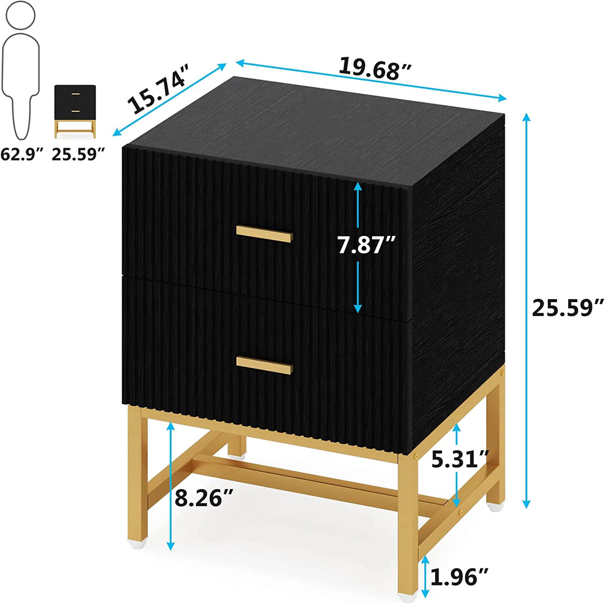 2-Drawer Wood Metal Nightstand T118
