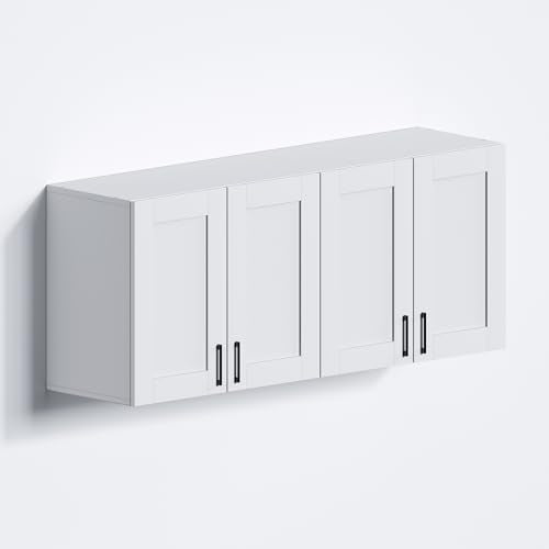 White Laundry Room Cabinets and Storage with 4 Doors and Adjustable Shelf A363018