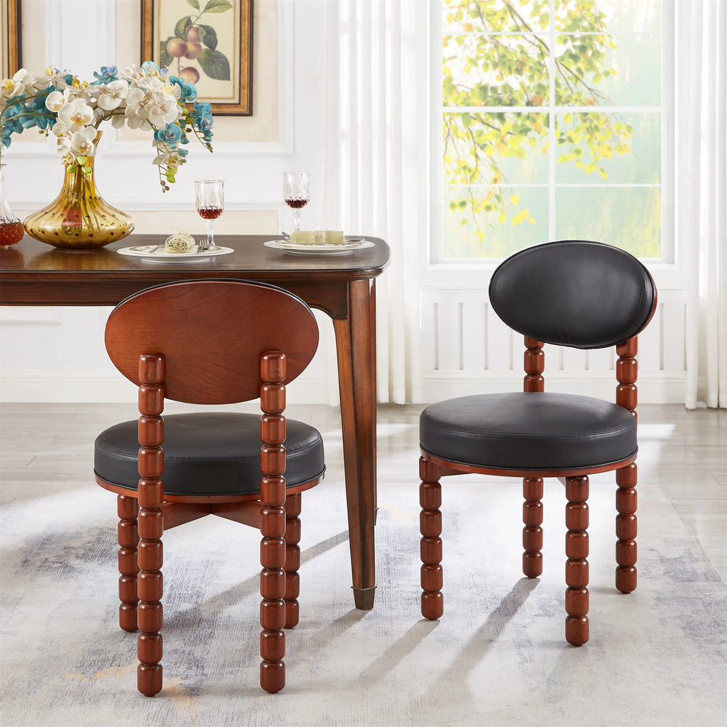 Set of 2 Black Upholstered Dining Chairs with Wood Legs T679