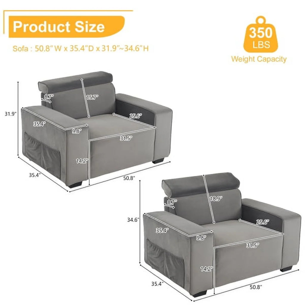 Brown Single Sofa with Side Pockets J80075