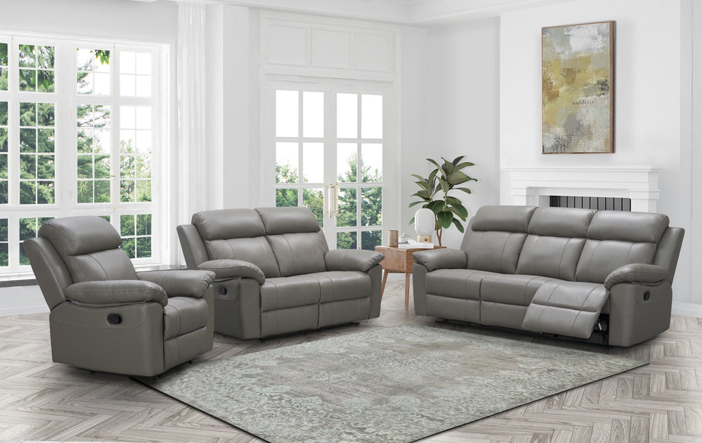 Gray Top Grain Leather Reclining Sofa Set W4024