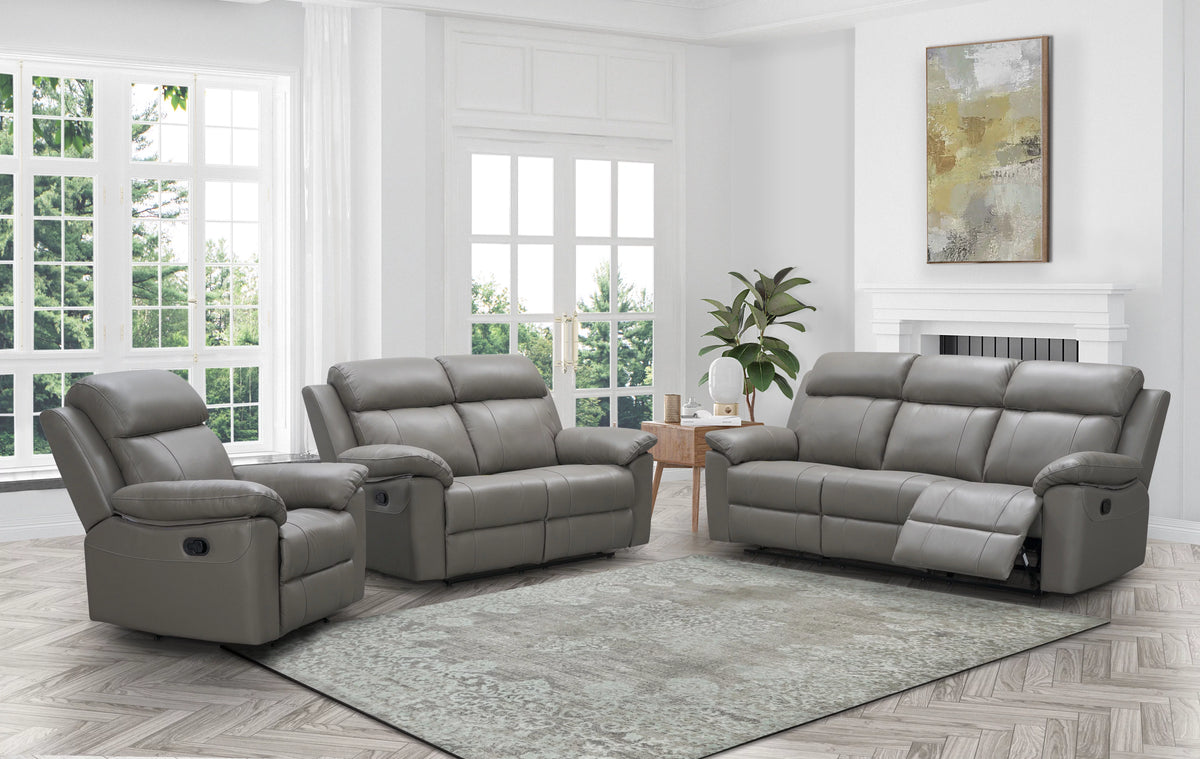 Gray Top Grain Leather Reclining Sofa Set W4024
