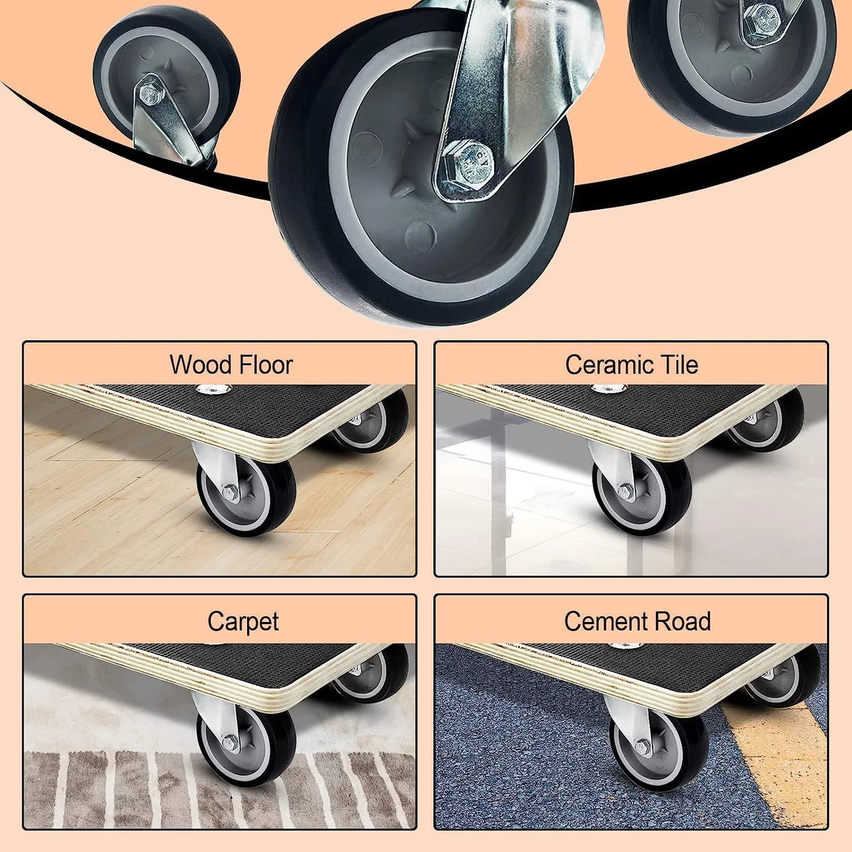 2Pcs Wood Platform Dolly with 4 Wheels N6832