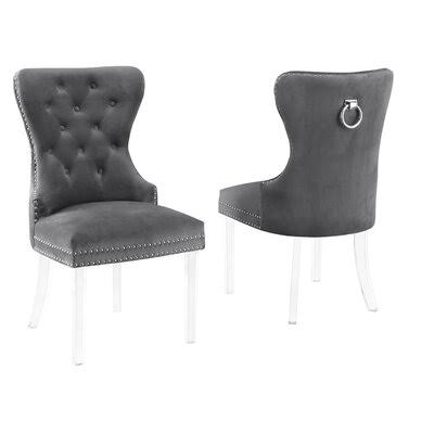 Tufted Velvet Upholstered Side Chair Dark Gray T932908