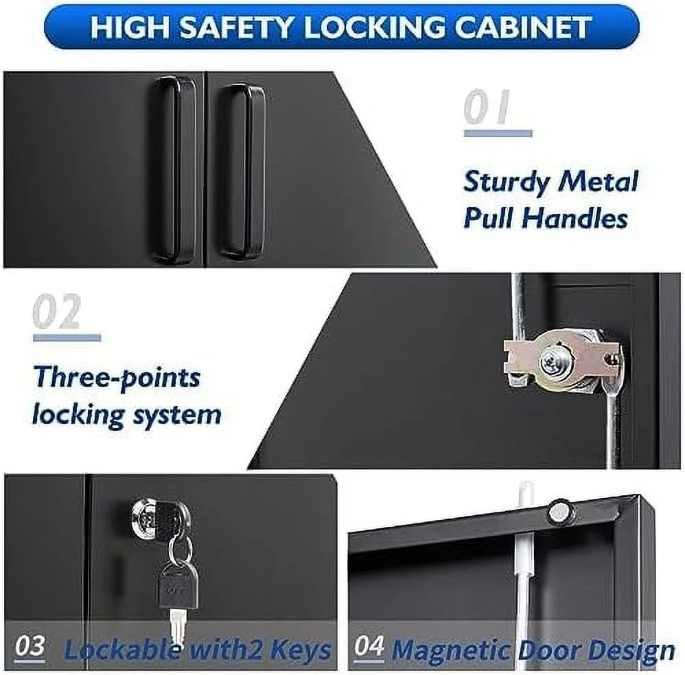 White Metal Cabinet with Locking Doors and 2 Adjustable Shelves Q5968