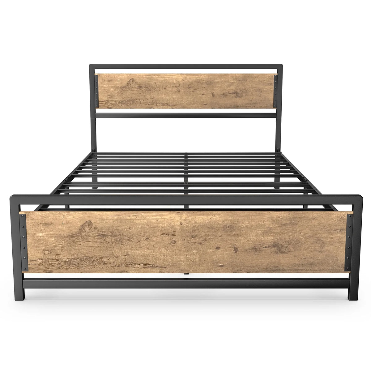 Queen Size Metal Platform Bed Frame with Wooden Headboard Footboard H48274