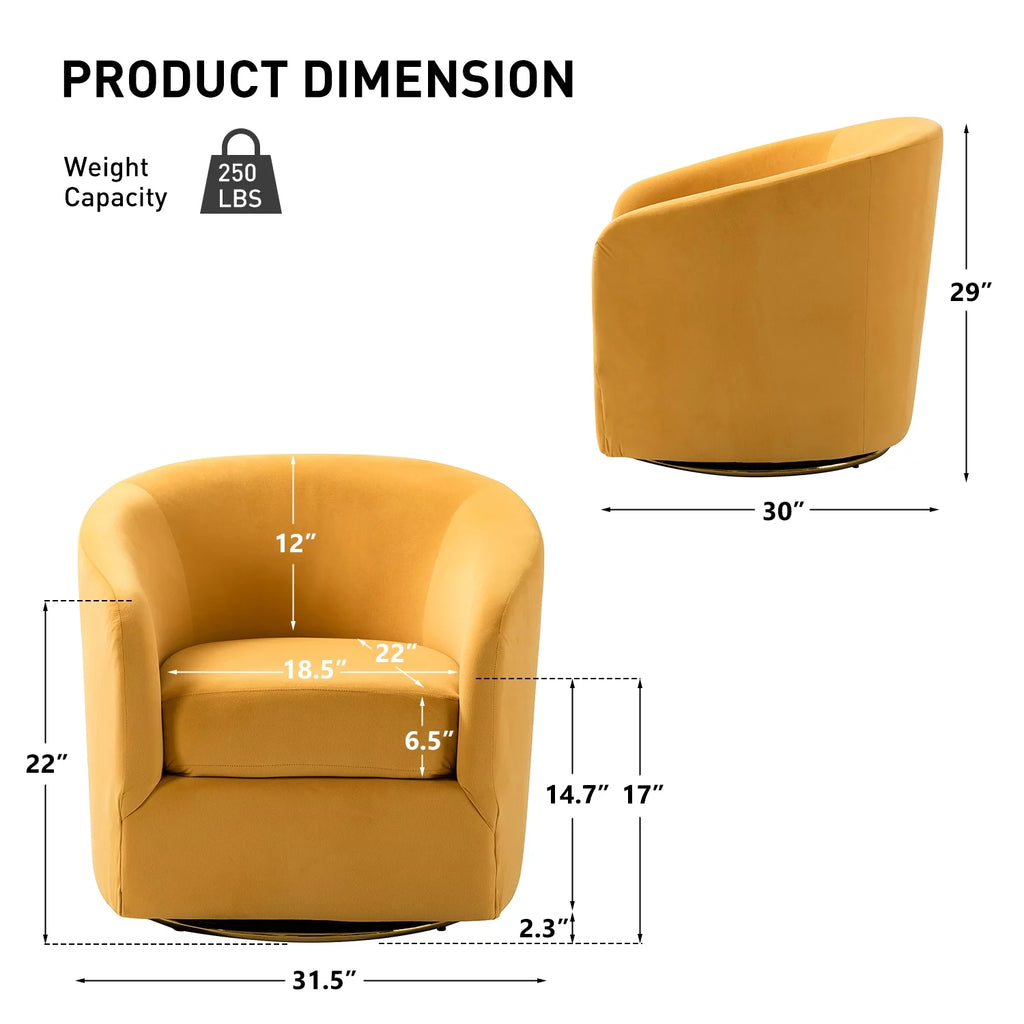 Velvet Swivel Barrel Chair Set of 2 Yellow T982