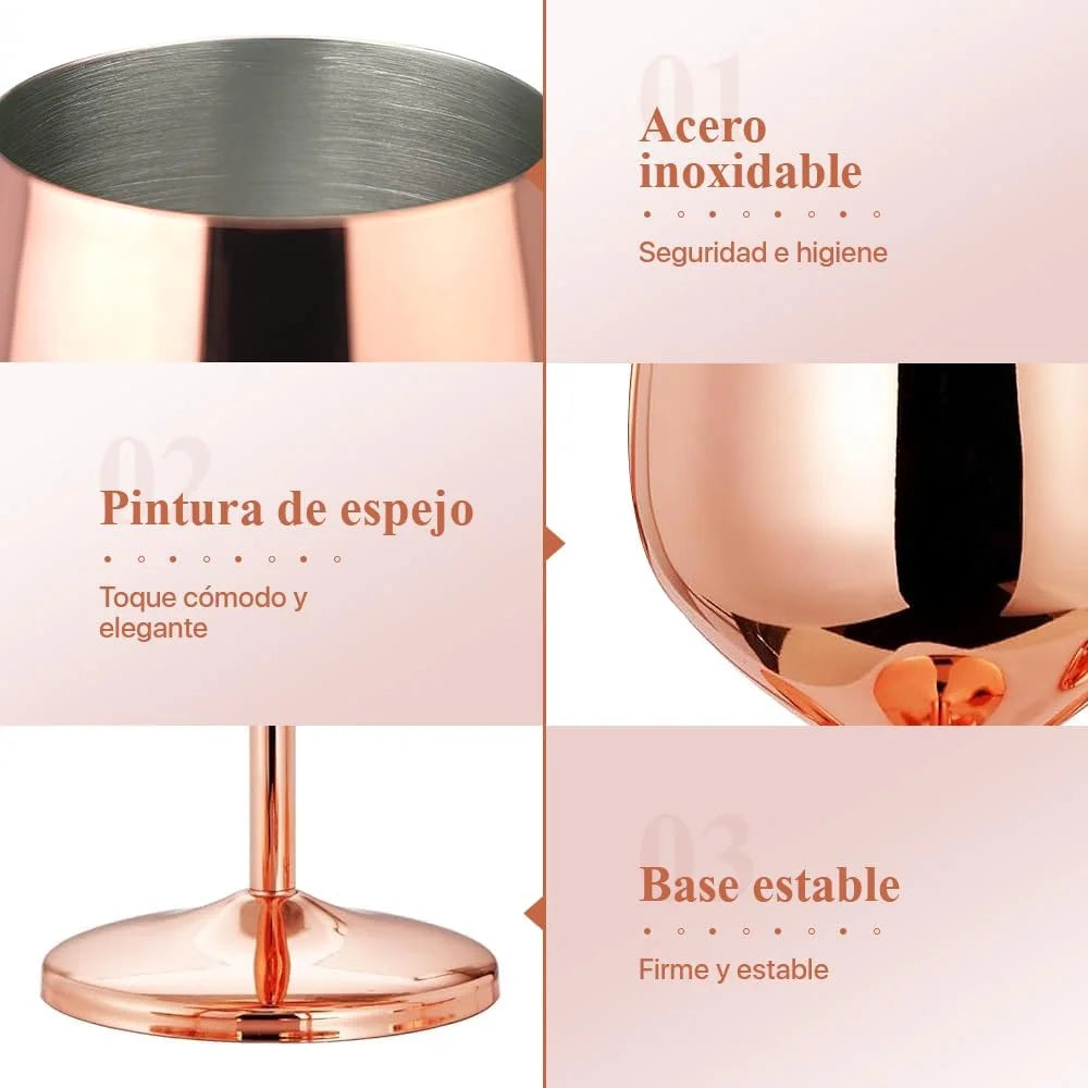 2 Stainless Steel Wine Glasses, 500ml, Rose Gold K17039