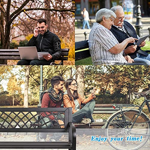 Black Iron Steel Patio Bench with Mesh Pattern A38030