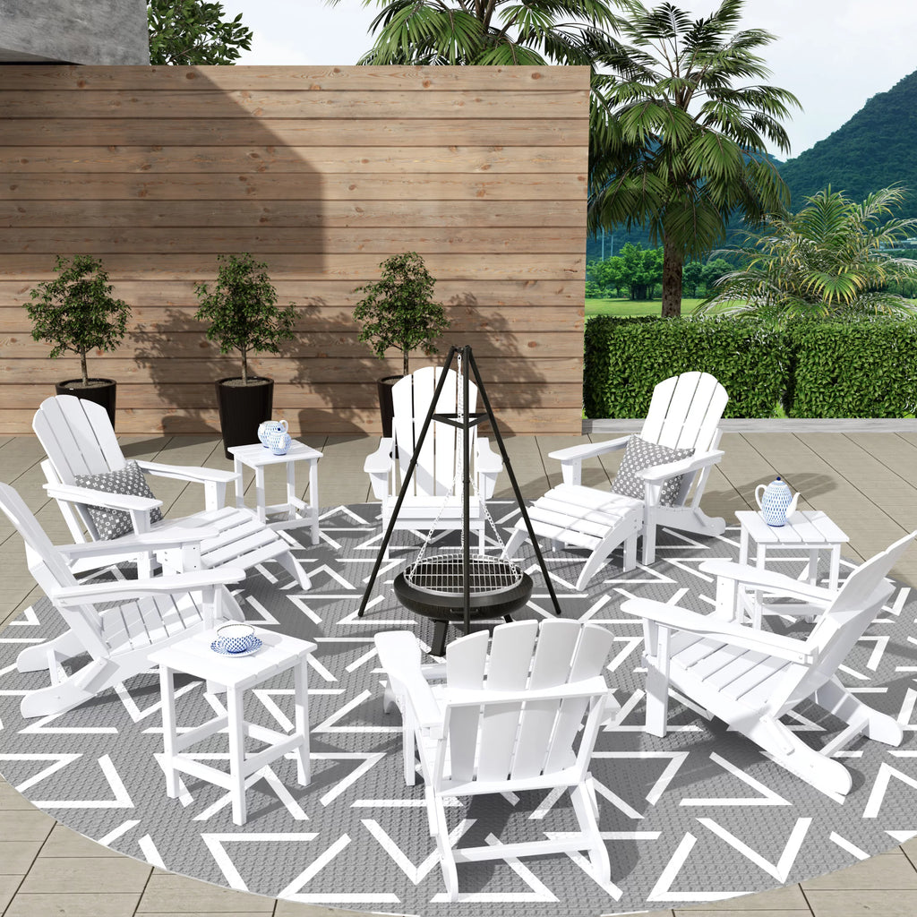 12 Piece White Adirondack Chairs Set with Ottoman and Side Table A357878