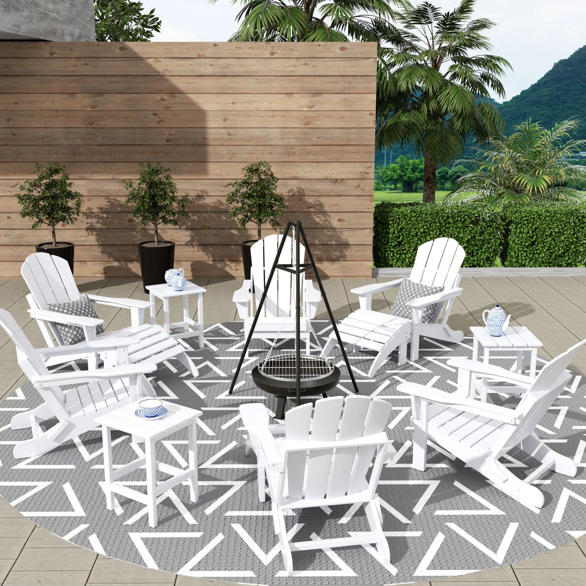 12 Piece White Adirondack Chairs Set with Ottoman and Side Table A357878