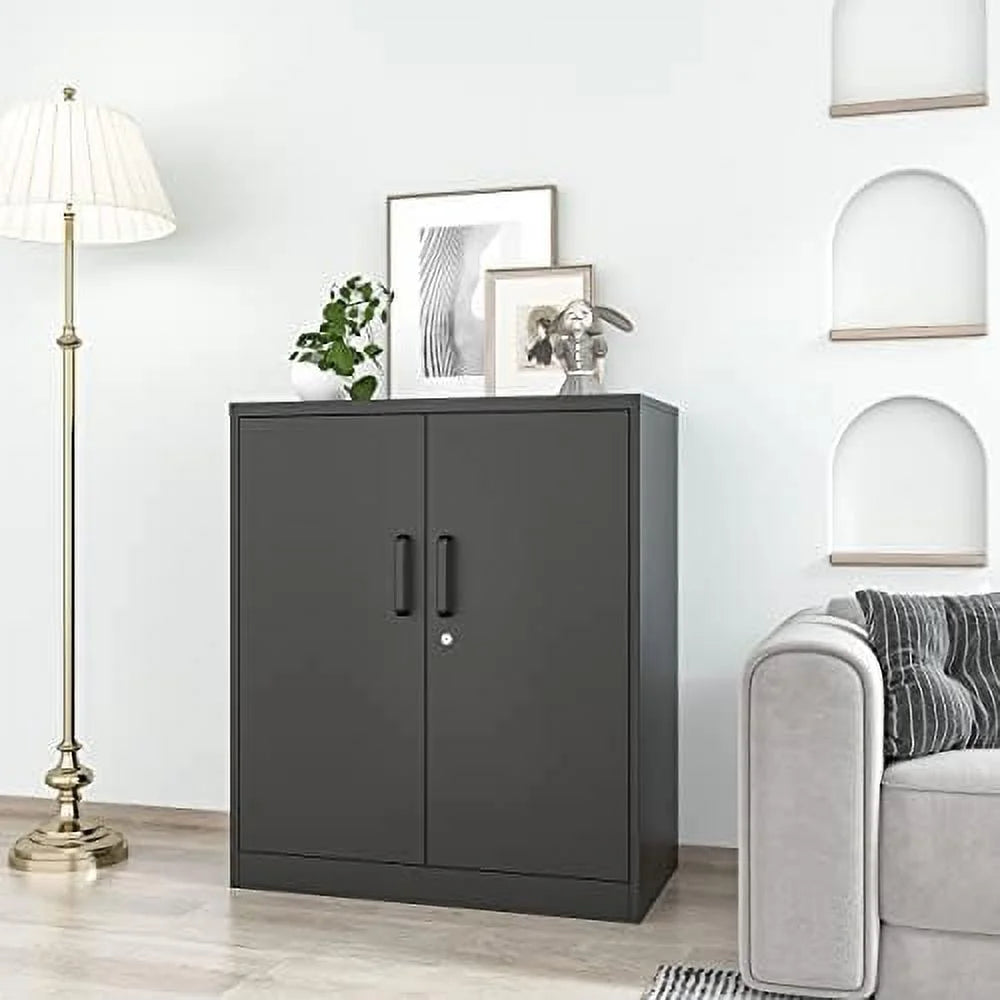 White Metal Cabinet with Locking Doors and 2 Adjustable Shelves Q5968