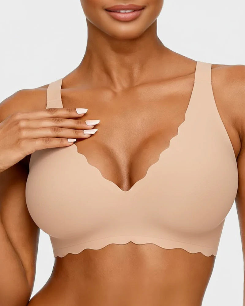 Wireless Bra with Scalloped Edge and Deep V Neckline N286