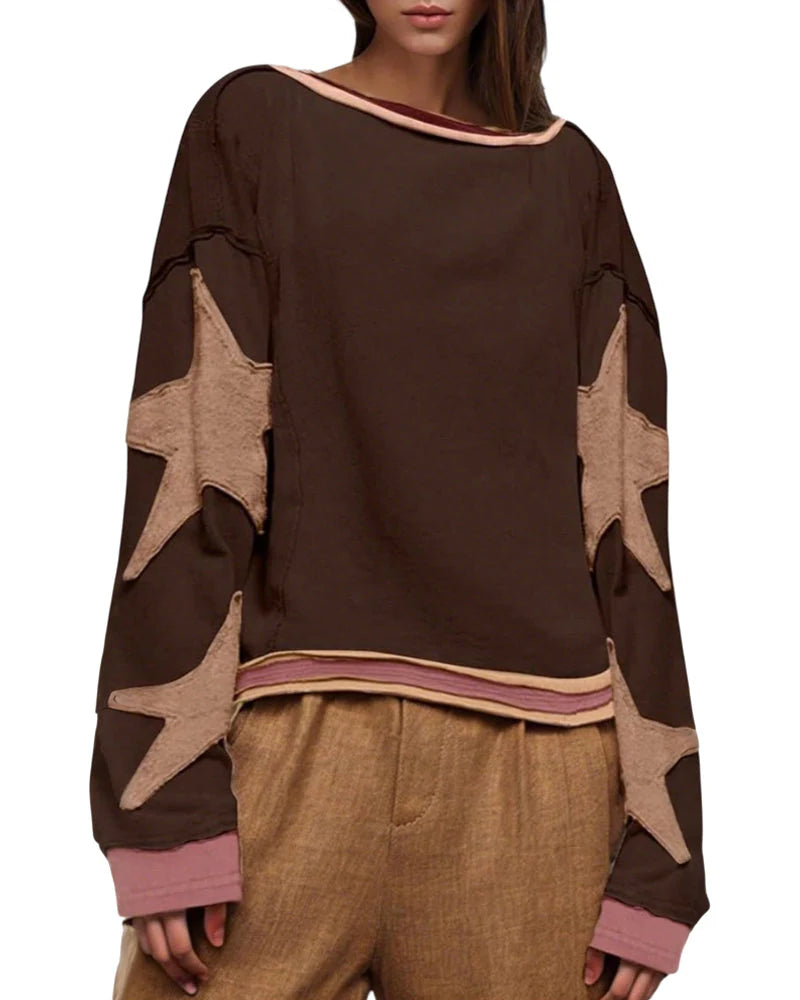 Round Neck Hooded Loose Star Hoodie P693338