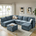 127'' Beige Chenille Modular Sectional Sofa with Storage Ottoman P8927