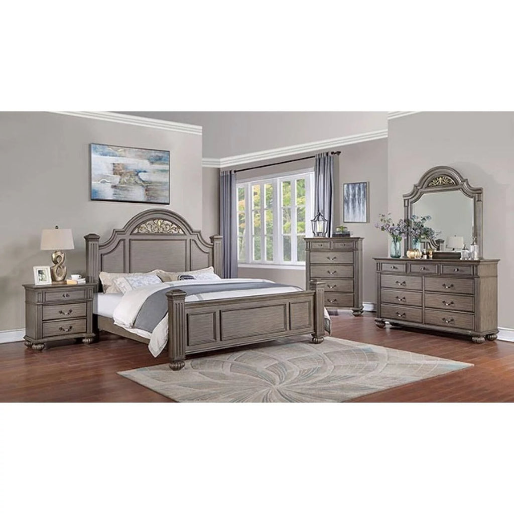 6pc Eastern King Size Bedroom Furniture Set Gray Solidwood V98300