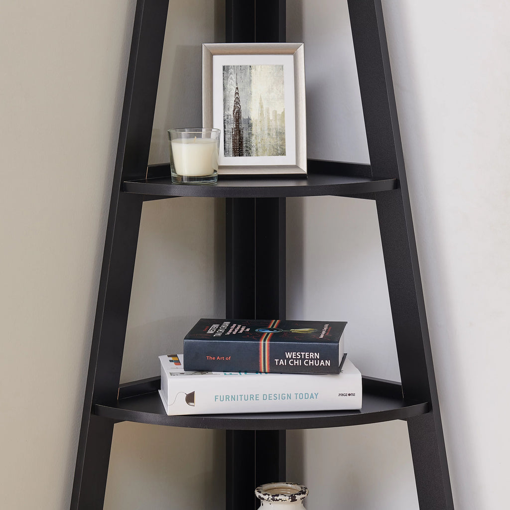 Five Tier Corner Ladder Bookshelf Black D316948