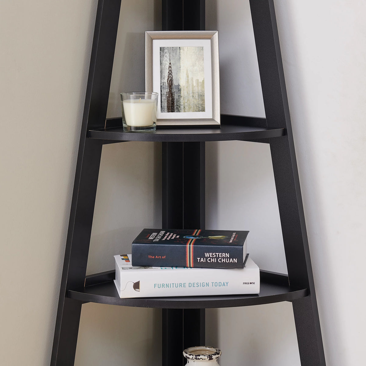 Five Tier Corner Ladder Bookshelf Black D316948