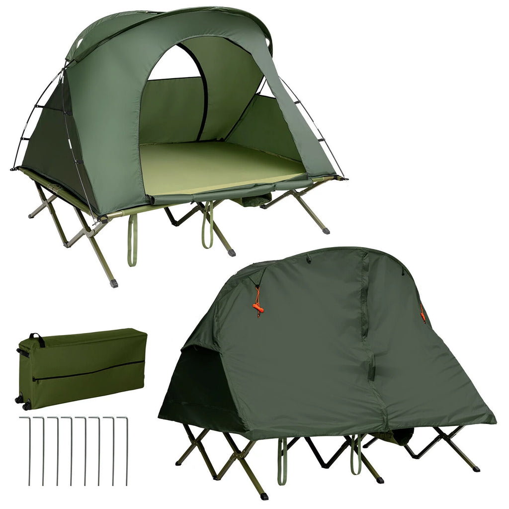 2-Person Elevated Camping Tent Cot with External Cover Green C8811