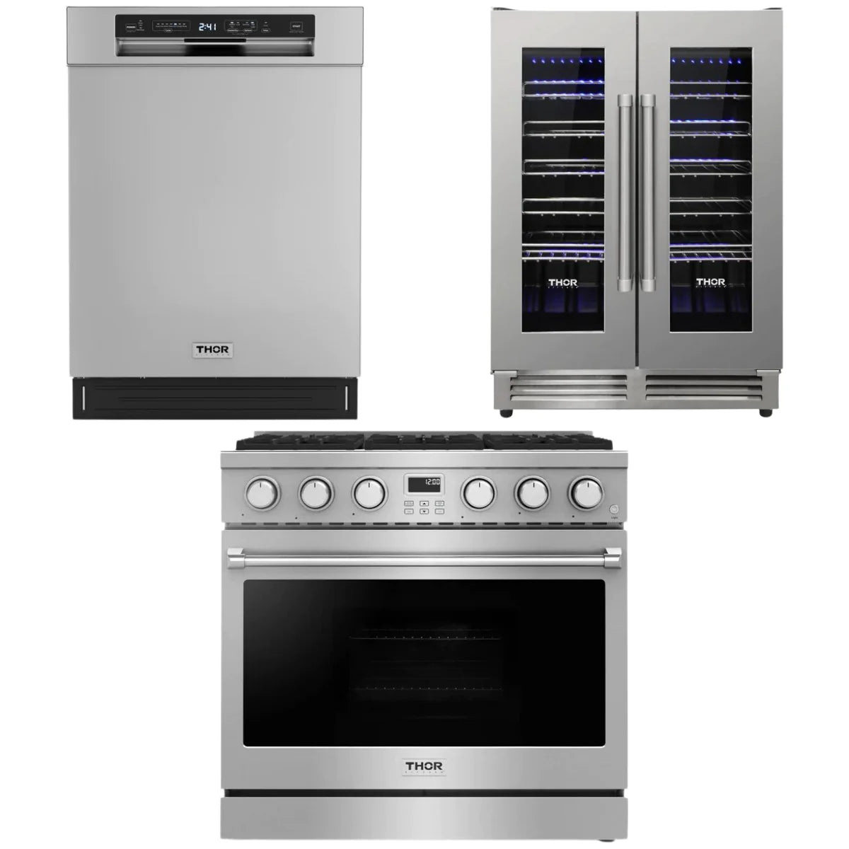 36 Gas Range, Dishwasher and Wine Cooler T525