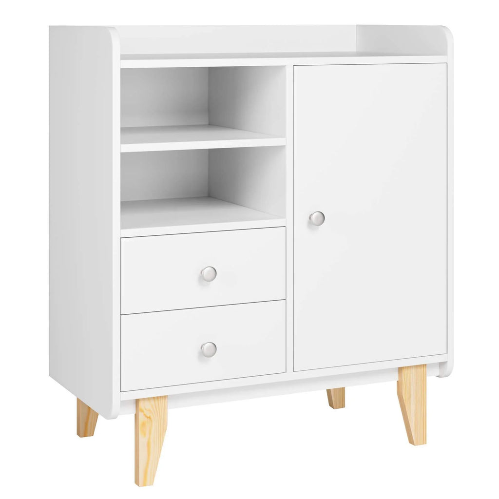 White Wooden Floor Storage Cabinet with Door and Drawers M348371