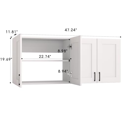 White Laundry Room Cabinets and Storage with 4 Doors and Adjustable Shelf A363018