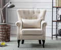 Beige Linen Tufted Accent Chair with Pillow W279