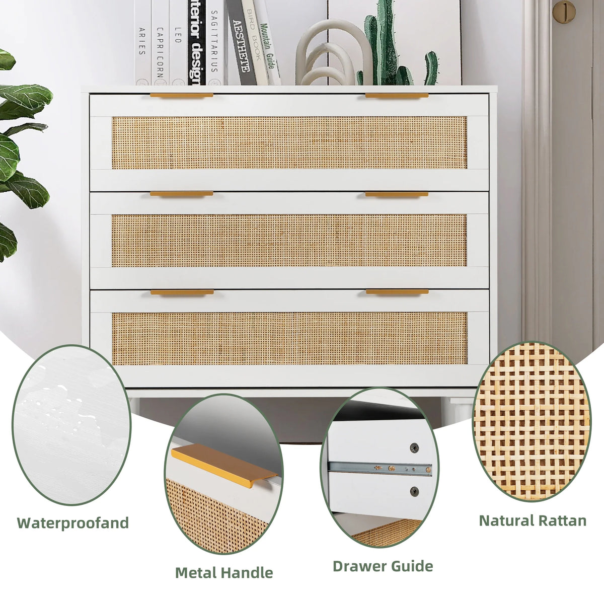 3 Drawer Rattan Wooden Dresser Z619192