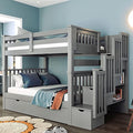 Twin Over Full Wooden Bunk Bed with Trundle and Stairway A653