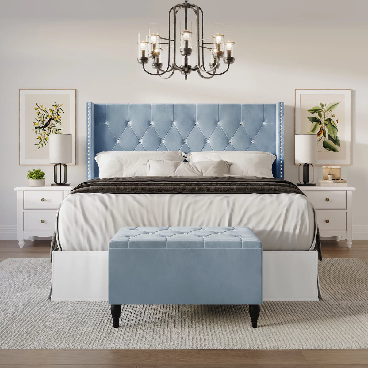 Black Velvet Upholstered Storage Bench Bed X94231