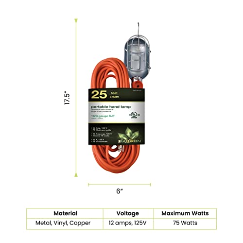 25ft Portable Hand Lamp with Kink-Free Cord and Swivel Hook Y3395