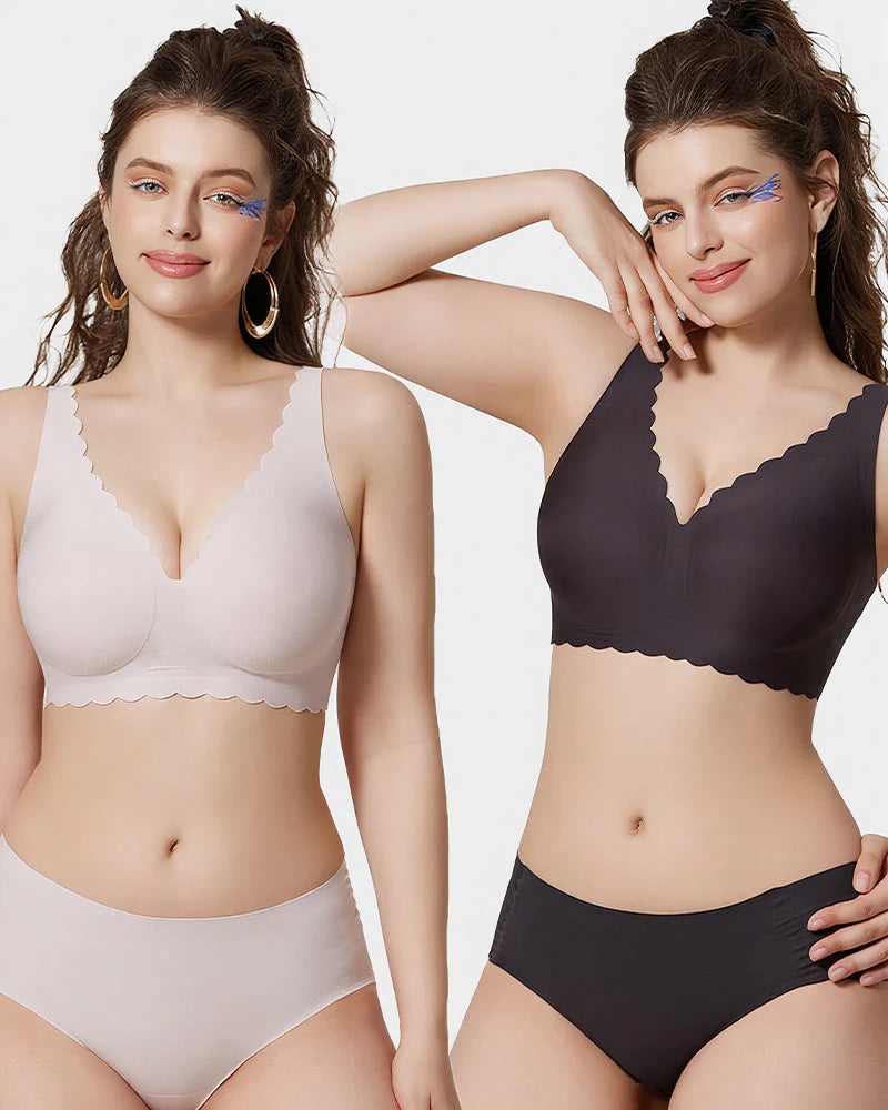 Wireless Bra with Scalloped Edge and Deep V Neckline N286