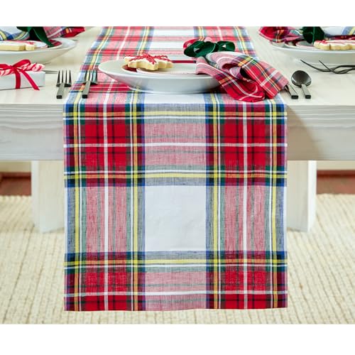 100% Pure Linen Green Tartan Plaid Table Runner 14 x 72 Inch N2748