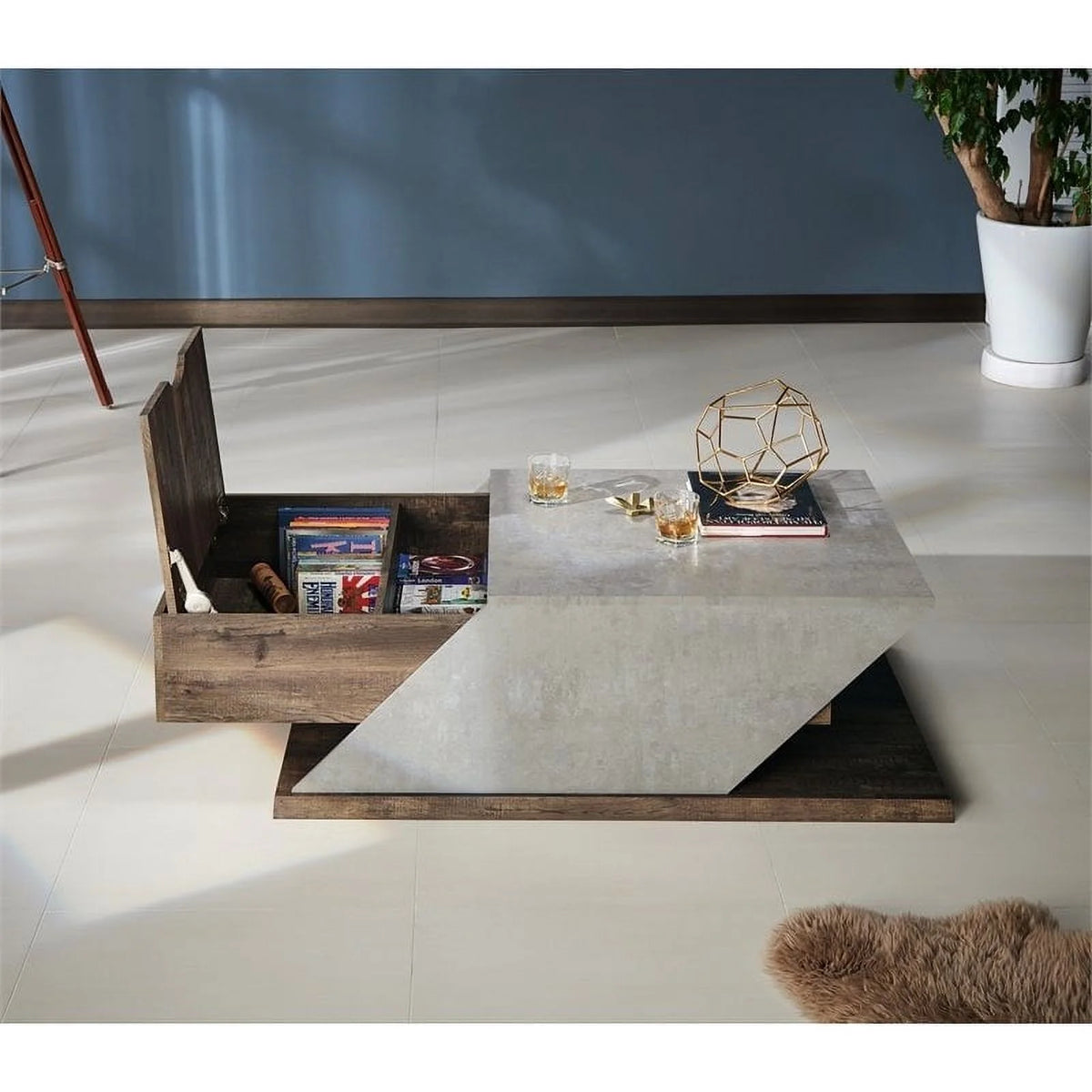 Oak Wood Storage Coffee Table and End Table Set O307