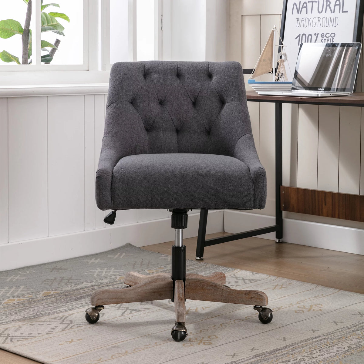 Charcoal Grey Upholstered Swivel Office Chair S55940
