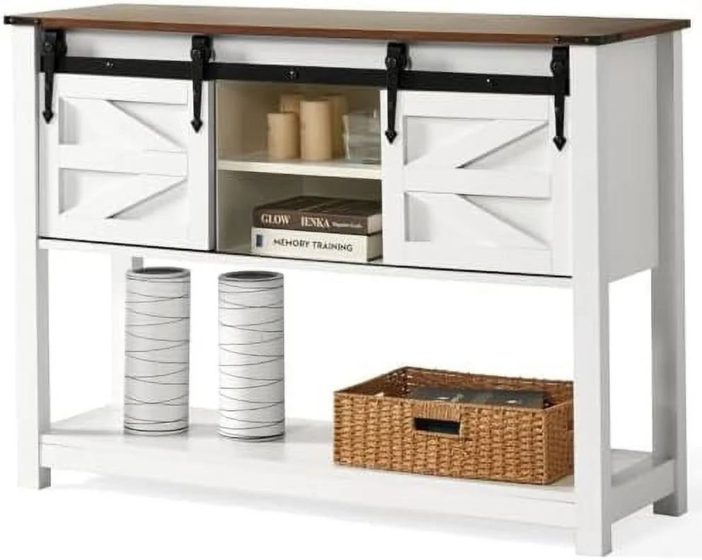 43 Inch Brown Console Table with Sliding Barn Doors C76607