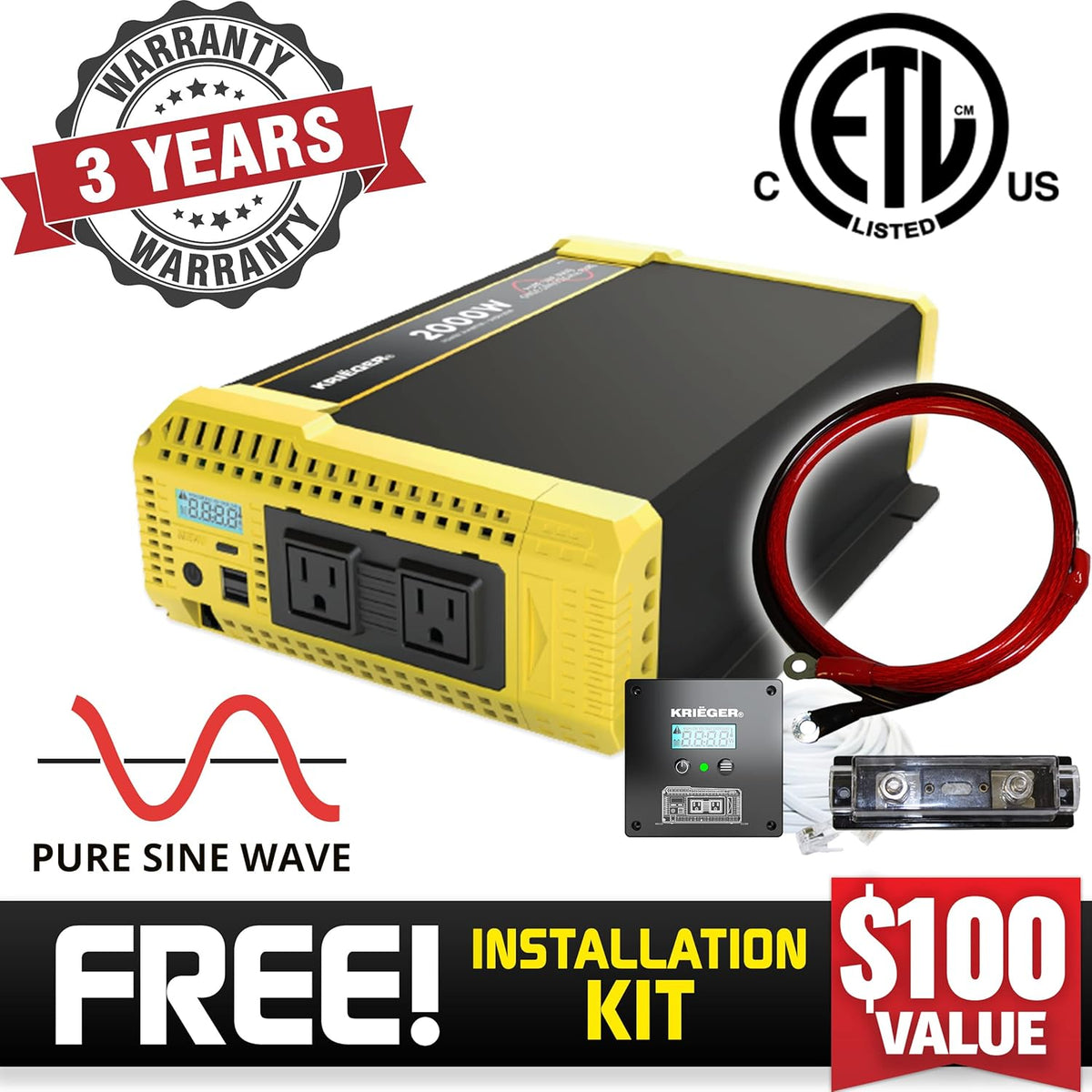 2000 Watt 12V Pure Sine Power Inverter F5442
